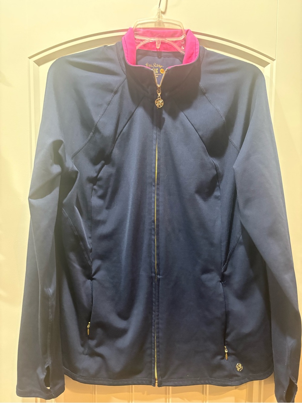 Lilly Pulitzer Navy Performance Jacket with Pink Collar